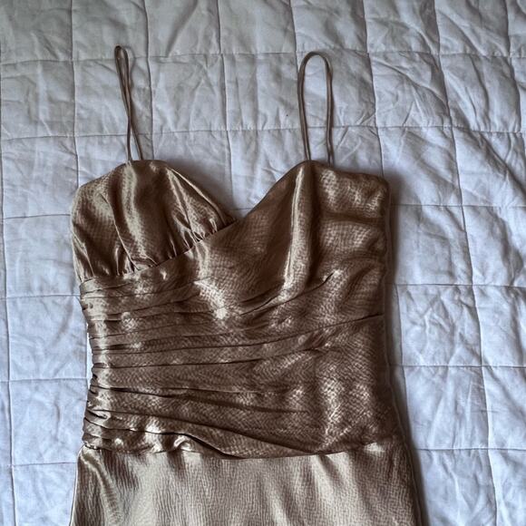 Laundry by Shelli Segal 100% Silk Gold Gathered Drop Waist Formal Maxi Dress- 4 - Picture 4 of 16